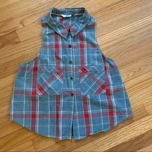 Racerback Button-up Plaid Top